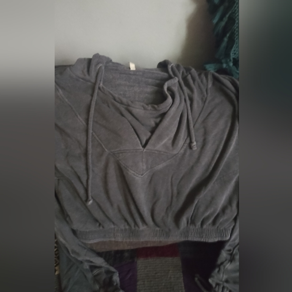 Free People Gray Hooded Sweatshirt